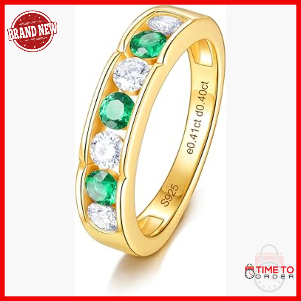 Sterling Silver Moissanite Emerald Eternity Ring Size 6 Stackable Wedding